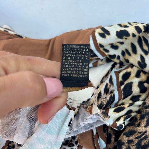 Vintage Roberto Cavalli Y2K Leopard Patchwork Halter Mini Dress 42 Size 8 - Picture 9 of 10